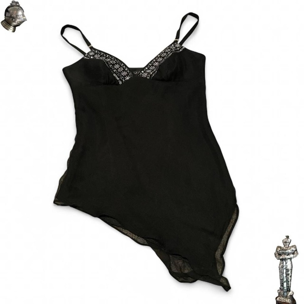 Laundry by Shelli Segal 100% silk beaded sequin fairy asymmetrical cami top